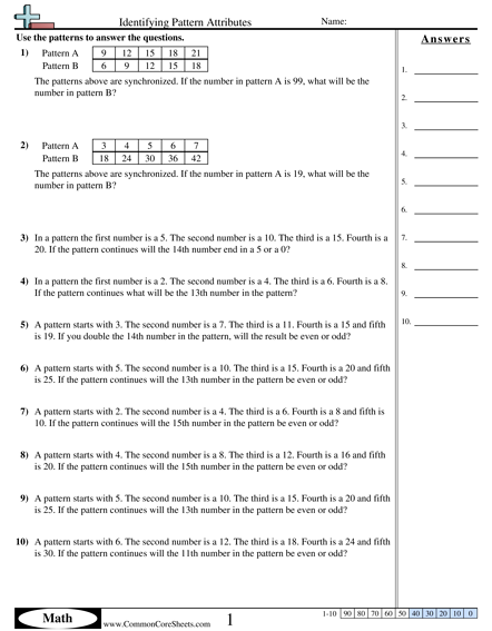 4.oa.5 Worksheets - Identifying Pattern Attributes worksheet